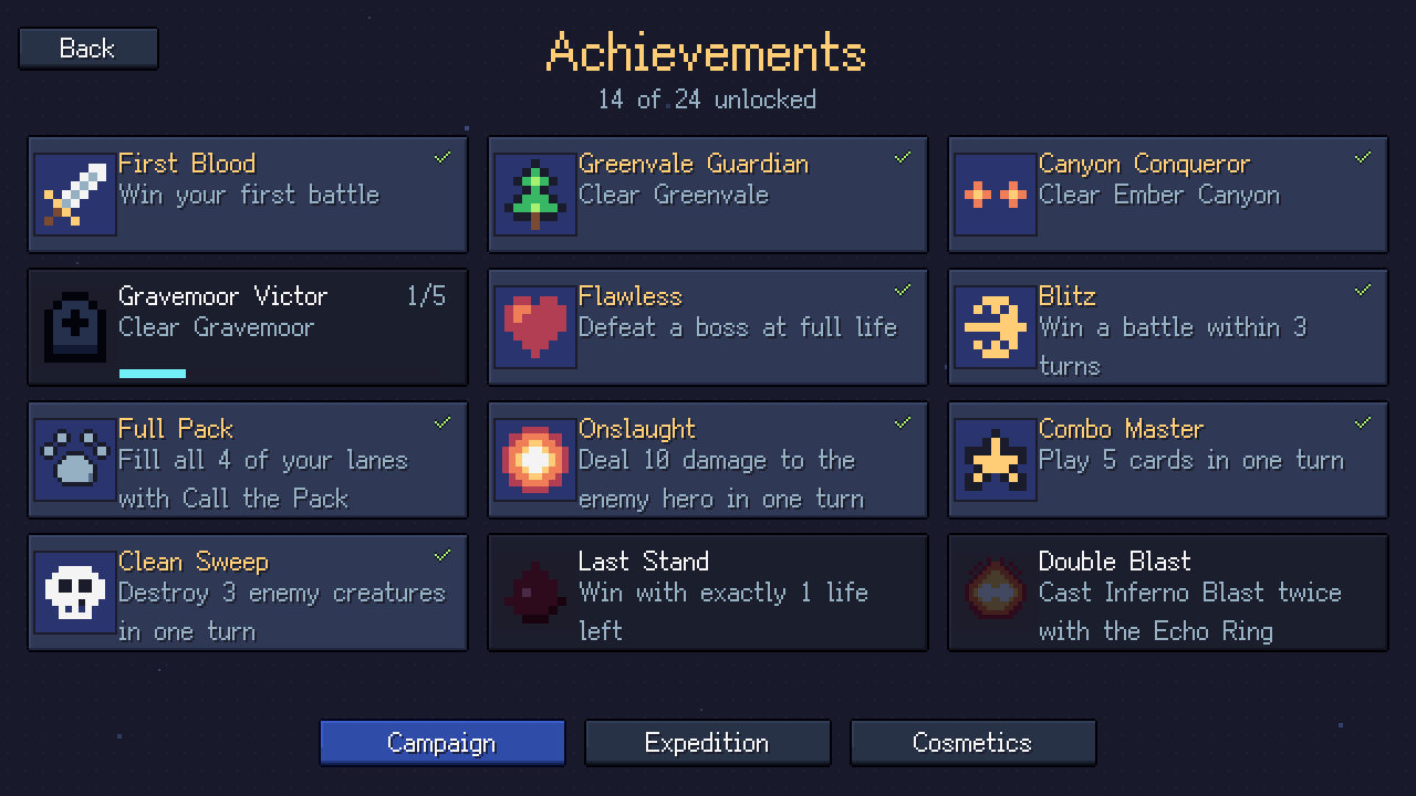 The achievements screen