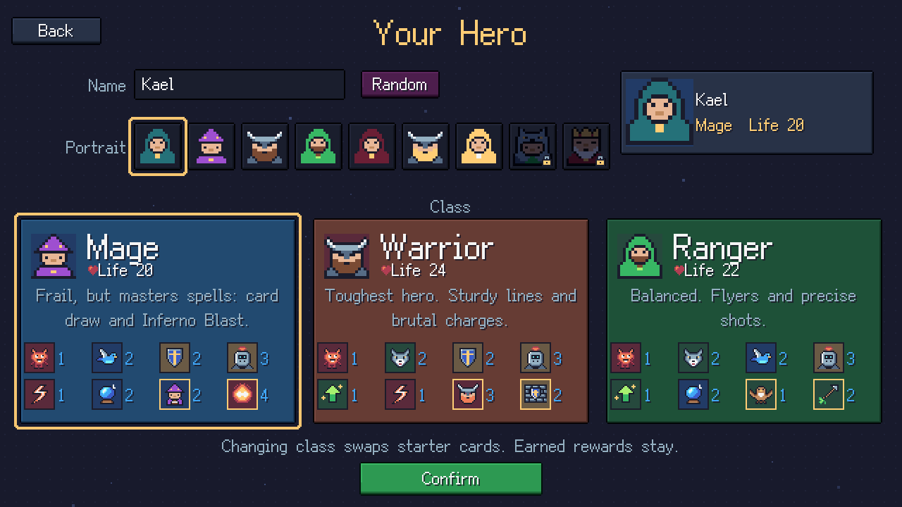 Choosing a hero: Mage, Warrior or Ranger