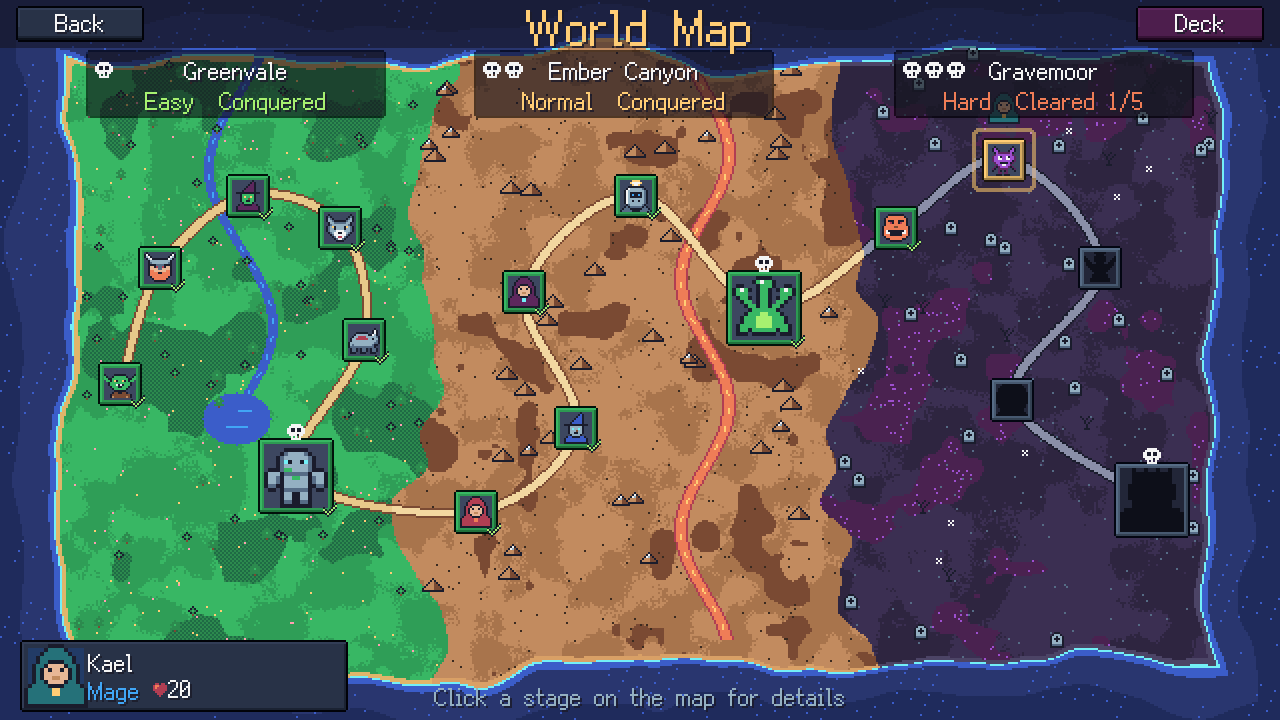 The world map: Greenvale, Ember Canyon and Gravemoor